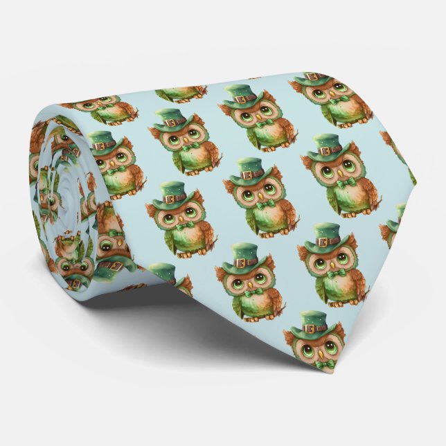 Cute Uggla i Grönt Top hat Mönster Slips (Rullad)