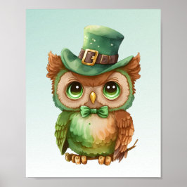 Cute Uggla i Grönt Top hat Poster