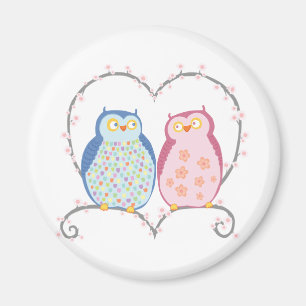 Cute Uggla i Kärlek Heart Rosa Blue Clipart Magnet