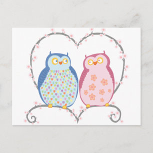 Cute Uggla i Kärlek Heart Rosa Blue Clipart Vykort
