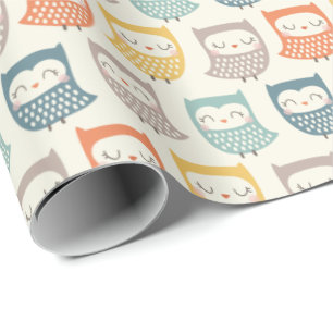 Cute Uggla i muterat höst färger på grädde Presentpapper