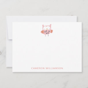 Cute Uggla i Rosa Personlig Stationery Anteckningskort