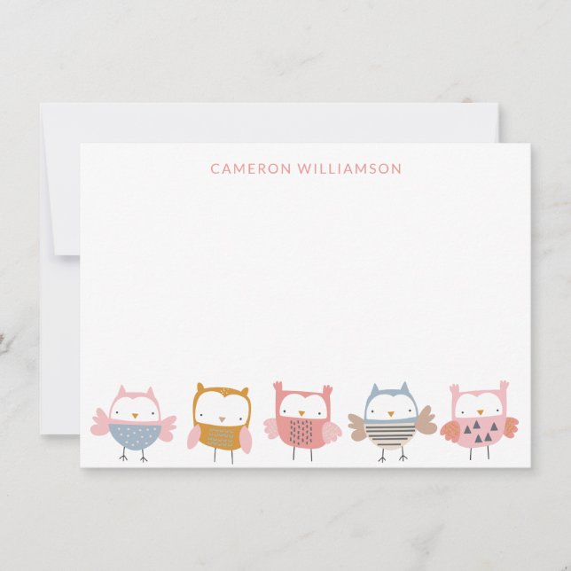 Cute Uggla i Rosa Personlig Stationery Tack Kort (Framsida)