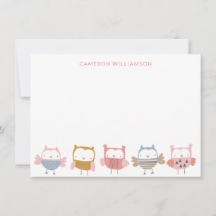 Cute Uggla i Rosa Personlig Stationery Tack Kort