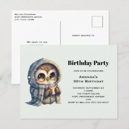 Cute Uggla i vinter med kaffeFödelsedagsfest Vykort