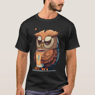 Cute Uggla-kaffe Fågeldjur Sömnig Ugglor morgon T Shirt