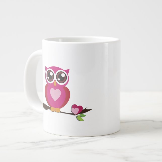 Cute Uggla Kärlek Hearts Bra Vector Art Jumbo Mugg (Framsida vänster)