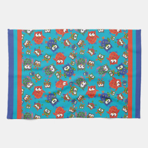 Cute Uggla Kitchen Towel, Red, Blue, Grönt Kökshandduk