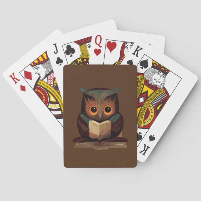 Cute Uggla Läsning a Bok Casinokort (Baksidan)