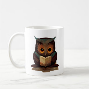 Cute Uggla Läsning a Bok Kaffemugg