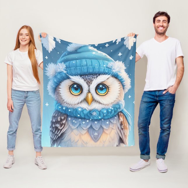 Cute uggla med blå hatt fleecefilt (På plats)