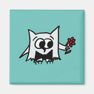 Cute Uggla med blommor på Teal Magnet