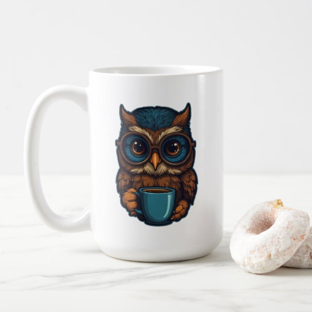 "Cute Uggla med Coffee Kopp", finare design Kaffemugg (Med munk)