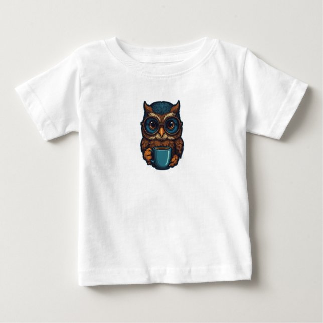 "Cute Uggla med Coffee Kopp", finare design T Shirt (Framsida)