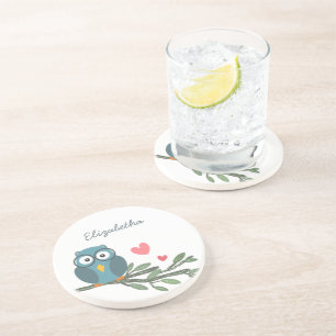 Cute Uggla med glasögon på ett eget namn gren Underlägg