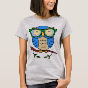 Cute Uggla med Grönt Glass Tee Shirt