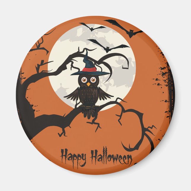 Cute uggla med häxhatt Happy halloween Magnet (Framsidan)