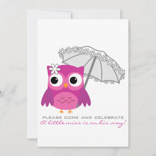 Cute Uggla med parasol Baby Shower-inbjudan Inbjudningar