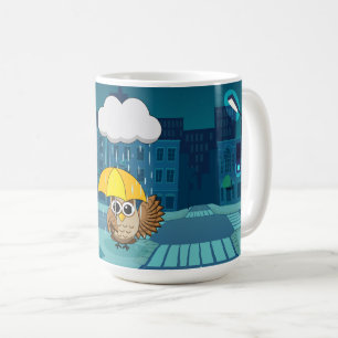 Cute Uggla med Parbrella på Rainy Day Kaffemugg
