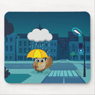 Cute Uggla med Parbrella på Rainy Day Musmatta