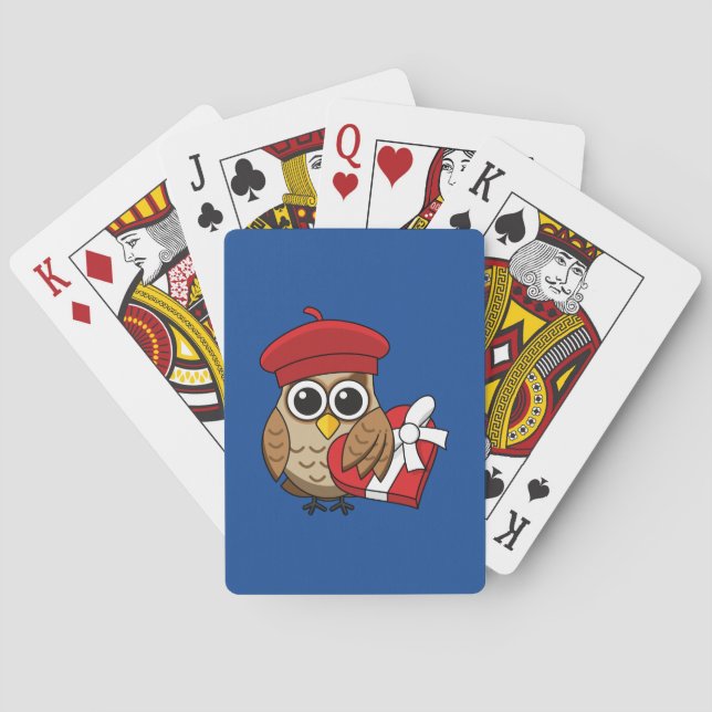 Cute Uggla med Red Beret och Heart Box Casinokort (Baksidan)