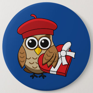 Cute Uggla med Red Beret och Heart Box Knapp