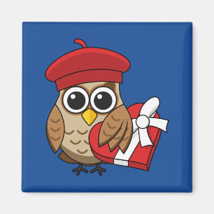 Cute Uggla med Red Beret och Heart Box Magnet