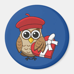 Cute Uggla med Red Beret och Heart Box Magnet