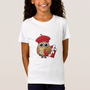 Cute Uggla med Red Beret och Heart Box T Shirt