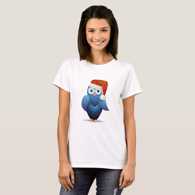 Cute uggla med tomtens hatt t-shirt (Hel framsida)
