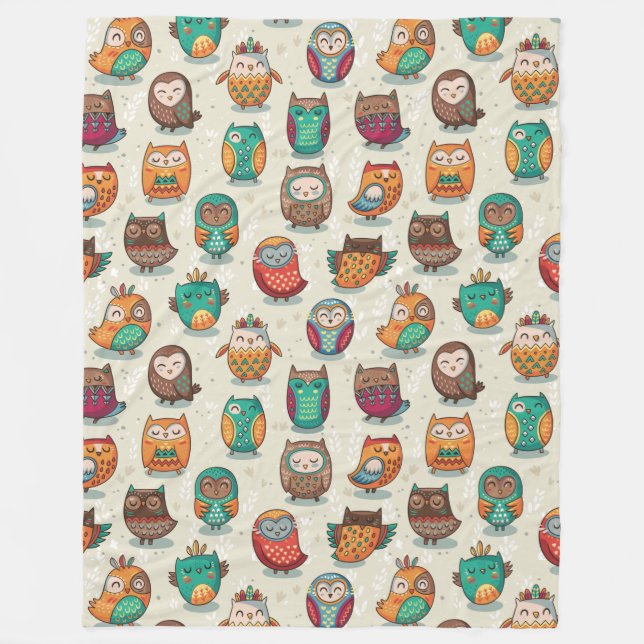 Cute Uggla Mönster Fleece Blanket (Framsidan)