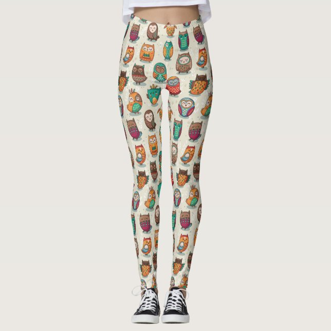 Cute Uggla Mönster Leggings (Framsida)