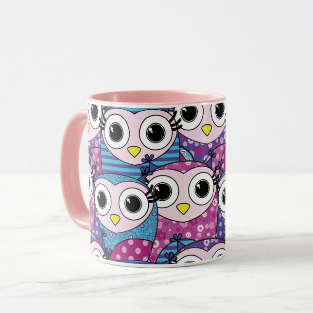 Cute Uggla Mönster Mugg (Framsida vänster)