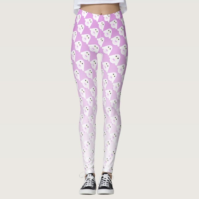 Cute uggla mönster på rosa av vit pastel leggings (Framsida)