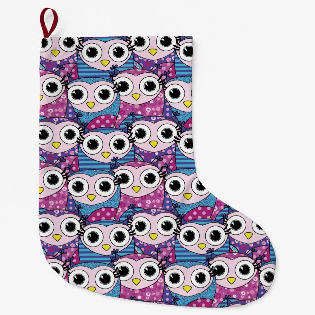 Cute Uggla Mönster Stor Julstrumpa (Framsidan)