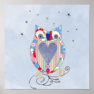 Cute Uggla Nursery Bild Skriv ut Kor Stitch-utseen Poster
