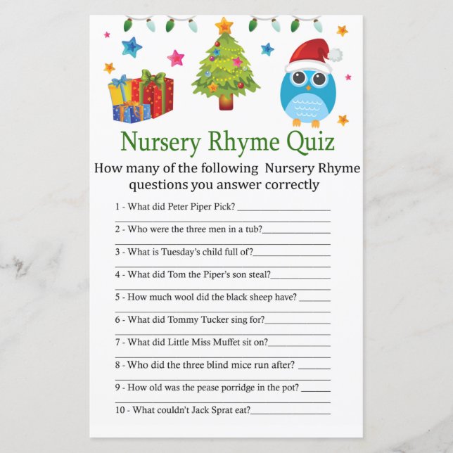 Cute Uggla Nursery Rhyme Quiz babyduschspel (Framsida)