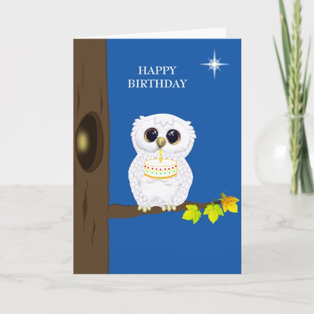 Cute Uggla och Editable Birthday Önskemål på Blue Kort (Framsida)