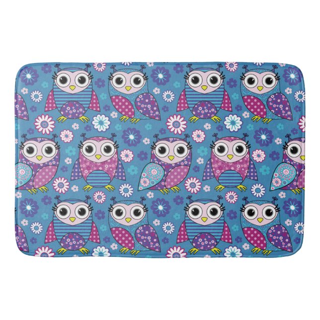 Cute Uggla och Flowers Badrumsmatta (Framsidan)