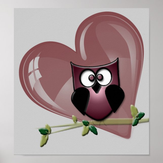 Cute Uggla och Heart Poster (Framsidan)
