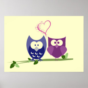 Cute Uggla och hjärta Poster
