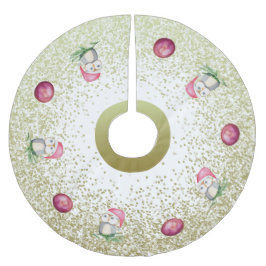 Cute Uggla och julen Bollar med Glitter Guld Julgransmatta Borstad Polyester