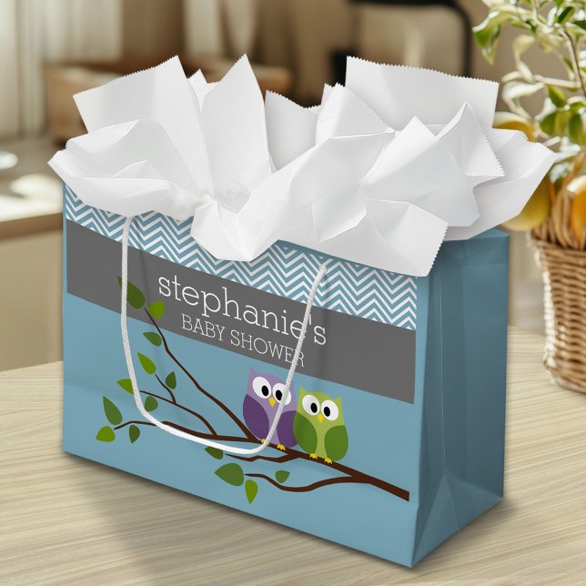 Cute Uggla på Gren - Blå Pojke-duschen (Custom Gift Bag)