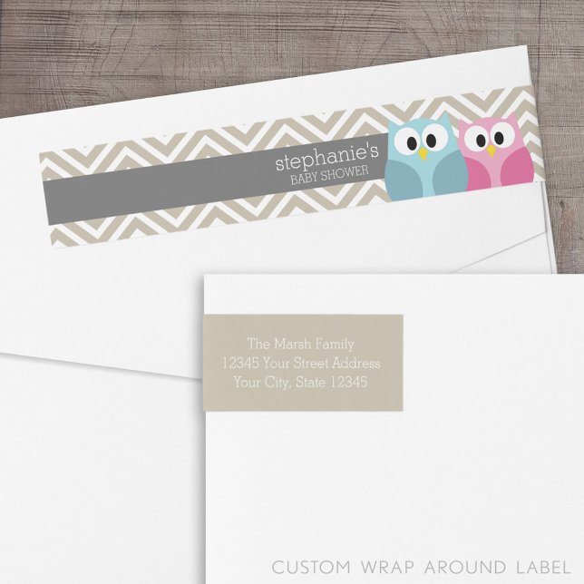Cute Uggla på Gren Flicka eller Boy Shower Etikettband (Custom Return Address Label with a Wrap Around Feature)