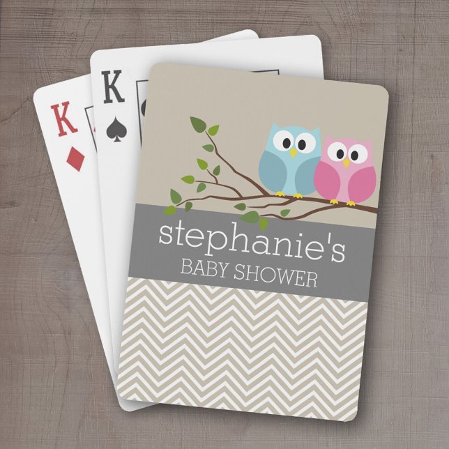 Cute Uggla på Gren Flicka eller Boy Shower Kortlek (Personalized playing cards - Fun Baby Shower or other party design)