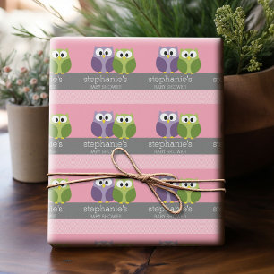 Cute Uggla på Gren Flicka Shower Rosa Presentpapper