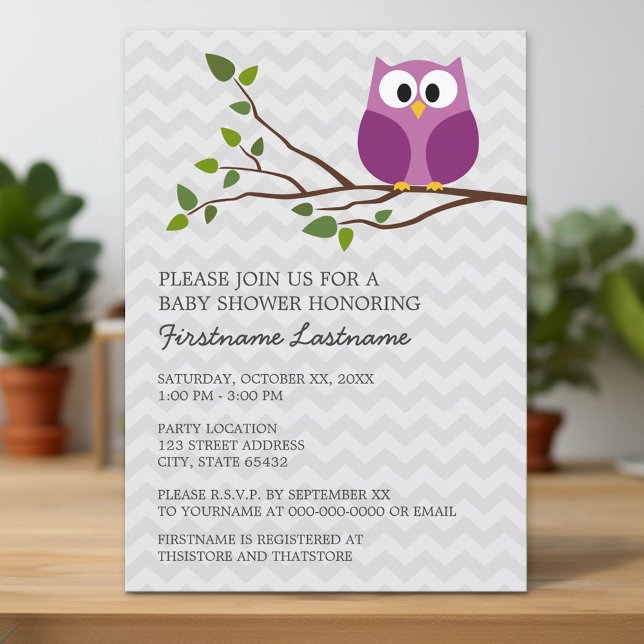 Cute Uggla på Gren och chevrons Flicka Shower Inbjudningar (Custom Invitation with Download Option)