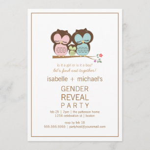 Cute Uggla par Gender Reveal Party bjudan Inbjudningar