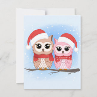 Cute Uggla par i Watercolor Stil Julkort