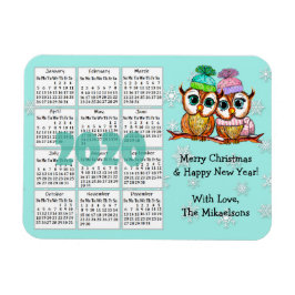 Cute Uggla par Teal Snöflingor 2020 Mini Calendar Magnet